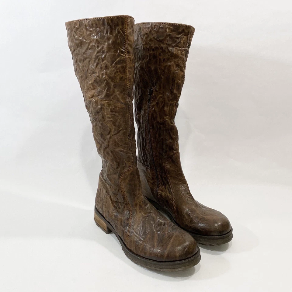 Botas Altas Diseño Manas 10.5/41 Cuero Marrón Piel de Oveja Forradas Tacón Bloque Foto 2 de 4