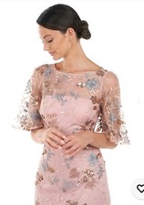 JS Collections Daphne Flutter Sleeve Column Sheath Blush Multi Color Gown-sale