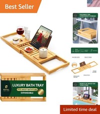 Foldable Bathtub Tray Caddy - Wood Bath Tray for Tub, Bamboo Shelf, Expandabl...
