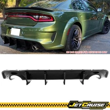 Fits 20-23 Charger Widebody V3 Gloss Black Rear Bumper Lip Diffuser W/ Fins 2PCS