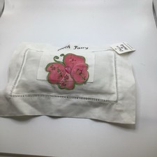 White Tooth Fairy Pillow With Hand painted Pink Butterfly 9 1/2 X 7 With Pocket