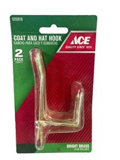 ACE Bright Brass Coat and Hat Hook - 2 Pack Wall Mount Utility Hooks, 35lb Load