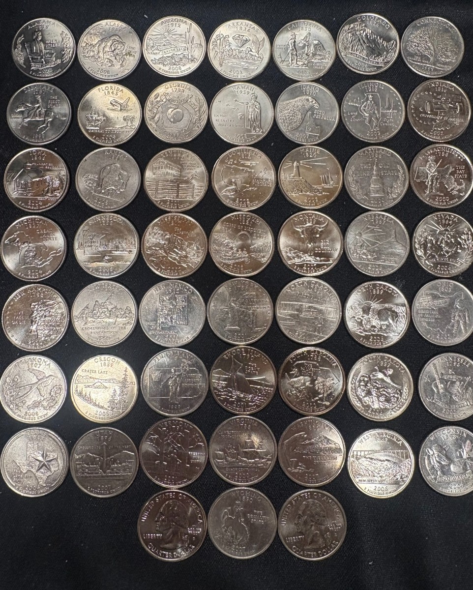 50 State Quarter Complete Set Uncirculated With Free Collectors
