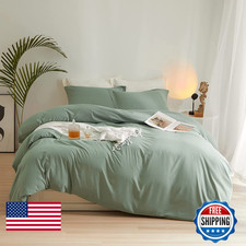 Amwan Sage Green Duvet Cover Twin Size Soft Washed Microfiber 3 Pieces Bedding