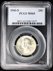 1943-S Washington Silver Quarter 25c PCGS MS65