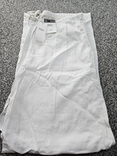 M&S White Linen Wide Fit Drawstring Shorts Elastic Waist Size 20 Regular