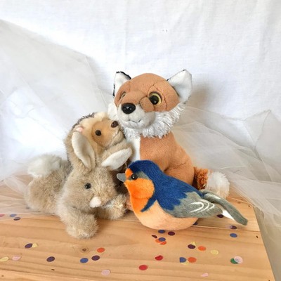 Plush Lot of 3 Toys R Us Forest Woodland Stuffed Animal Toy Fox Bunny Hedgehog