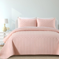 Blush Pink Quilt Set King Size, 3 Piece Reversible Bedspreads Bedding Set, Fall