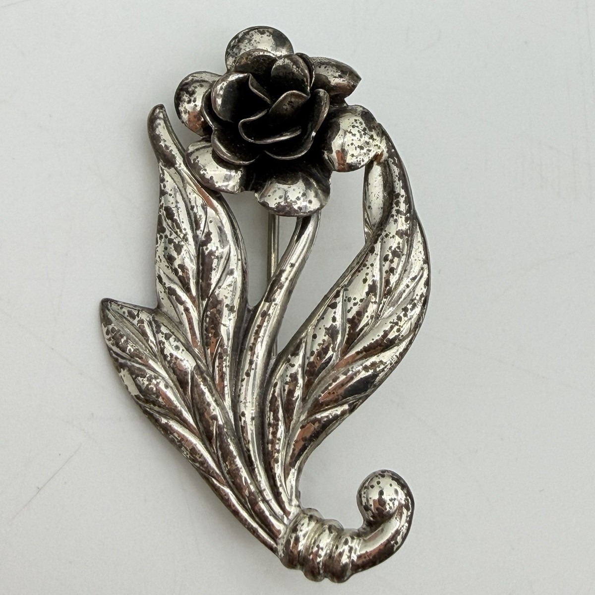 Vtg Danecraft Sterling Silver Brooch Pin Flower Rose Floral View 2