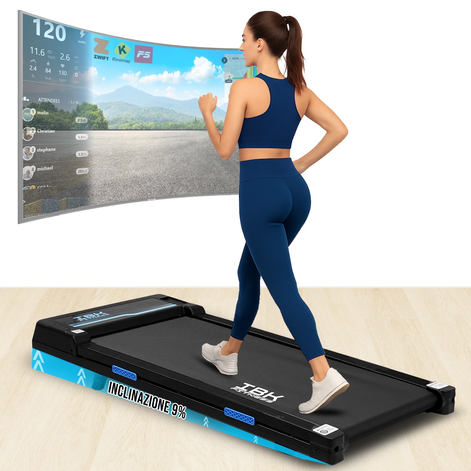 Tapis roulant elettrico inclinabile con Bluetooth