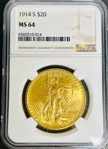 1914 S Saint-Gaudens Eagle Gold Coin $20 Twenty Dollars MS64 NGC