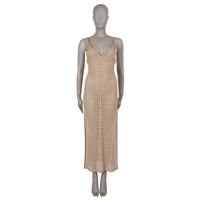 72303 auth MISSONI MARE gold & white 2022 LUREX CROCHET BEACH Dress 40 S |  eBay