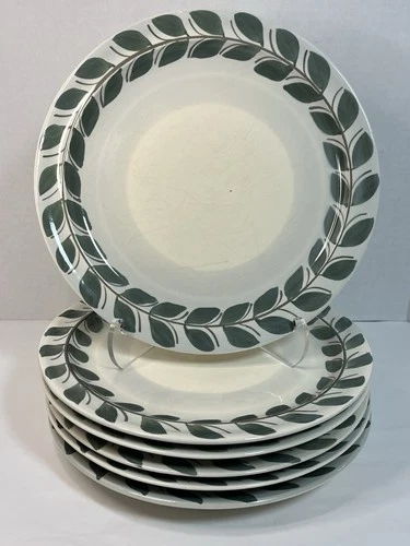Set of 6 Hand-Painted Vintage Redwing Ardennes Stoneware 10" Dinner Plates Green