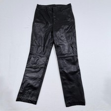 Nine West 100% Leather Pants Womens Size 6 Black Straight Leg Biker Moto Luxury