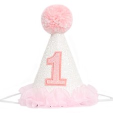 Pink Princess 1st Birthday Party Hat, Baby Girl's First Birthday Sequin Crown...