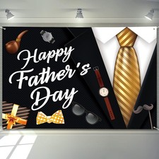 Large Fathers Day Banner Decorations 72" x 48" Happy Father's Day Backdrop Black