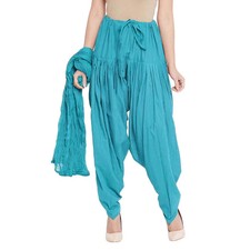 Cotton Salwar Traditional Patiala Salwar with Chiffon Dupatta Free Size Turquois