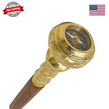 Travelers Compass Gentleman's Walking Stick, Fancy Cane for Women, Brass Hand...