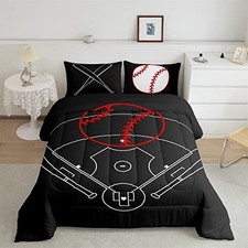 Baseball Field Print Comforter Set Size,Boys Ball Sports Games Twin Ball 02