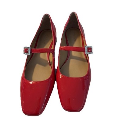 ON 34th Saadet Shiny Red 1/2  Heel Rhinestone Buckle Women s Size:8.5 NWOT