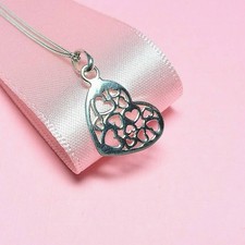 Image of Sterling Silver 925 Cut Out Heart Pendant Charm Curb Chain Necklace