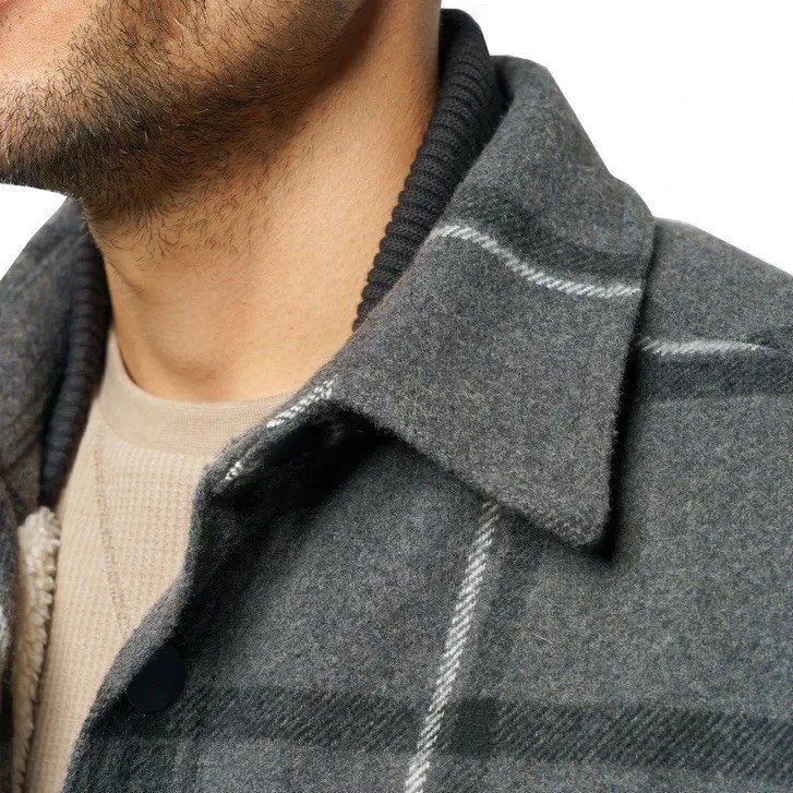 Jachs New York Men’s Wool Blend Sherpa Lined Shirt Jacket, Black, Size M