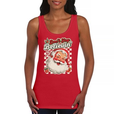 Don't Stop Believing Santa Claus Women's Tank Top Merry Christmas Bells