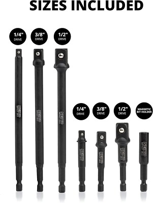 NEIKO 00254A Impact Socket Adapter and Magnetic Bit Holder, 7-Piece Set, 1/4'' He