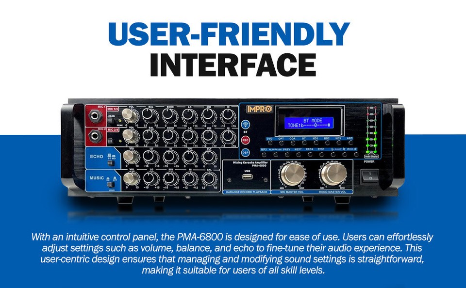 ImPro 800W Karaoke Power Mixer Amplifier for Youtube & Voice Recording