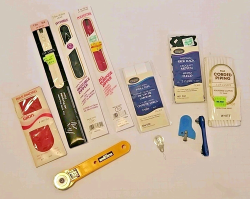 Zipper Sewing Lot Grab Bag Assorted Binding Tape Items Various Sizes Colors 12pc - Picture 7 of 7