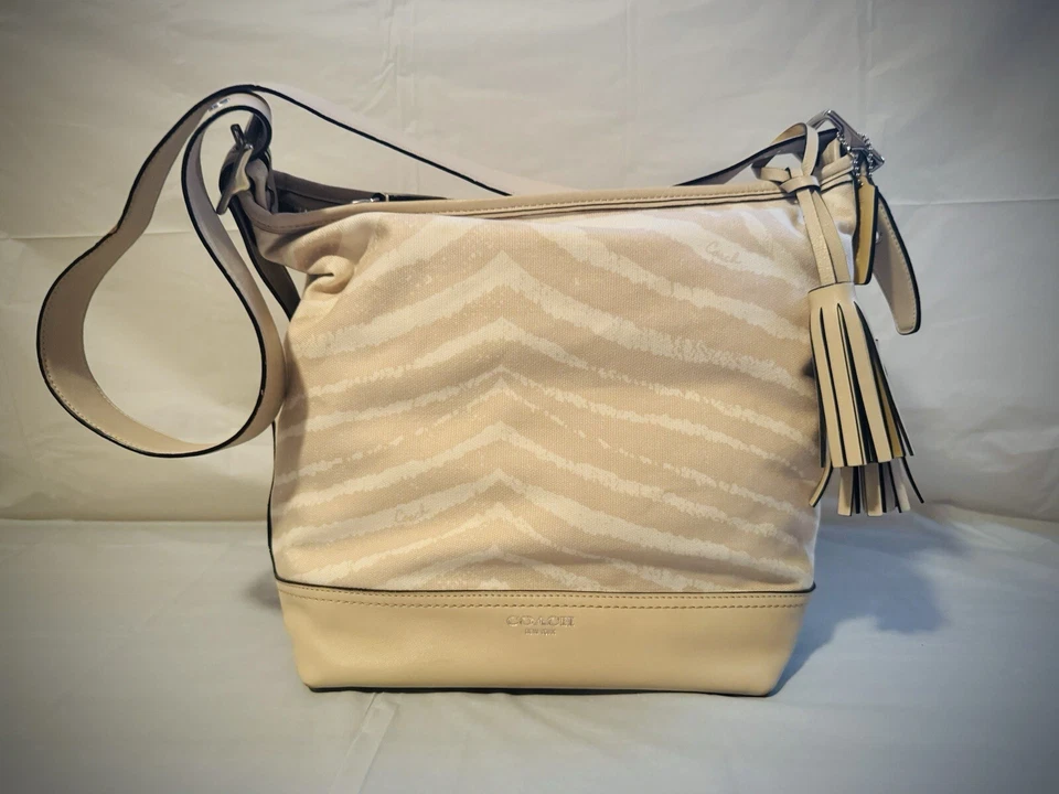 Bolso de Hombro COACH Ocelot Cebra Cartera 23410 Bronceado Claro Crema con Borde de Cuero
