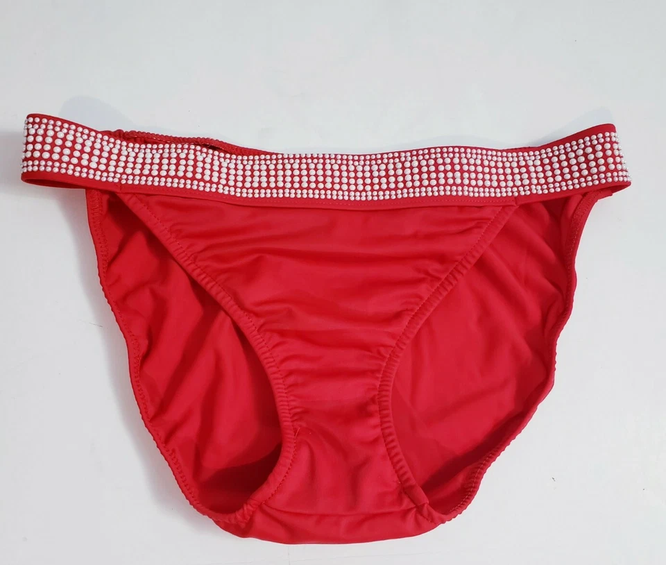 Parte inferior de bikini Venus vintage años 90 rojo borde de perlas! Talla 12 Foto 3 de 4