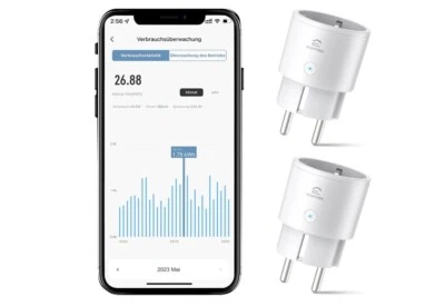 Eightree WLAN Smart Steckdose mit Strommessung Mini Steckdose 2er Pack ET20