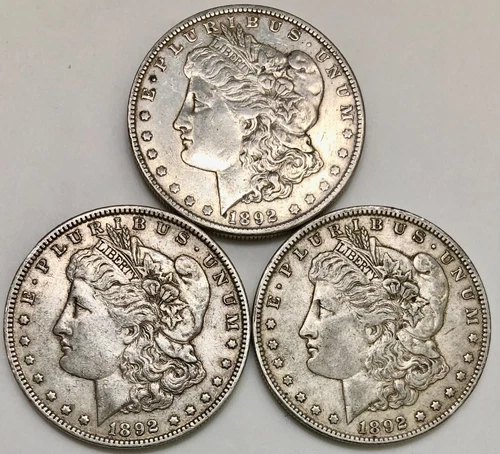 Lot of 3 1892-O Morgan Silver Dollars XF Details