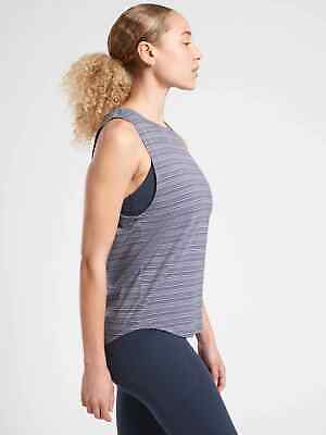 Athleta Womens XL NWT$49 Blue Striped Linen Blend Asana Muscle Tee Tank Top