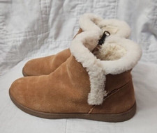 LAMO Zaya Women's Boots Booties Brown Suede Sheepskin Collar Side Zip Sz 7