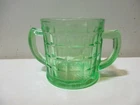 Vintage Green Depression Glass Sugar Bowl 3-1/2"Tall