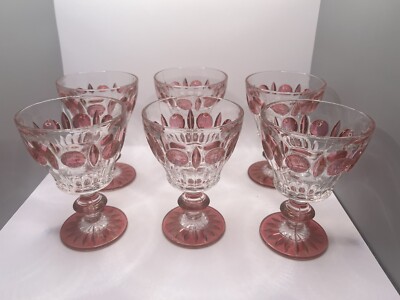 Vtg Set Of 6 Indiana Glass Colony Classique Ruby Flashed Wine Glasses 5 1/4 