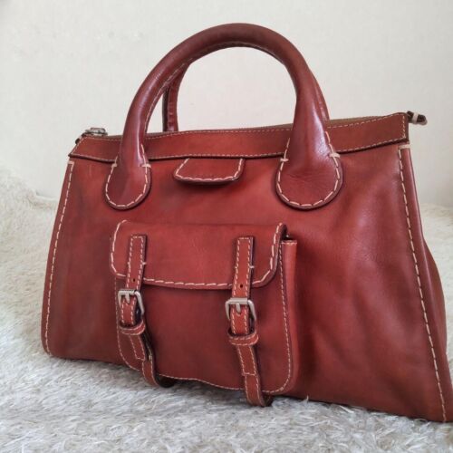 Chloe EDITH Leather Mini Travelling Hand Bag All leather Brown Business Unisex - Afbeelding 1 van 17