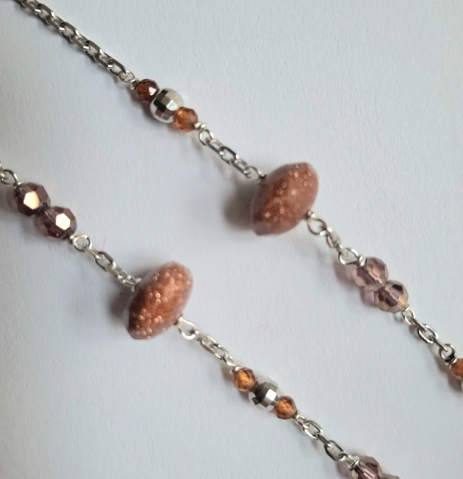 collana in argento 925 zirconia cubica arancione e pietra di luna sfaccettata - Immagine 4 di 4