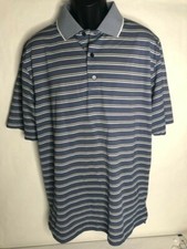 FootJoy Mens Golf Polo Shirt Blue Striped Short Sleeve Side Slit Size Large