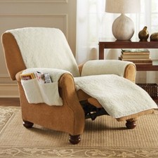 Protective Soft Comfy Cream Fleece Chair Recliner Furniture Cover w/ Pockets