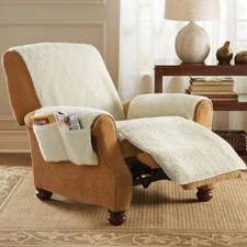 Protective Soft Comfy Cream Fleece Chair Recliner Furniture Cover w/ Pockets