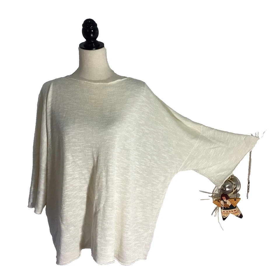 ESKANDAR ЖЕНЩИНА ОДИН РАЗМЕР СЛОНОВОЙ КОСТИ СВИТЕР ЛЬНЯНОЙ СМЕСИ РУЧНОЙ РАБОТЫ В ШОТЛАНДИИ РОСКОШЬ - Изображение 4 из 4