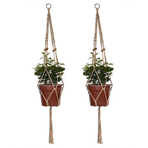 irurality macrame jute plant hanger,4 legs 41 inch plant holder
