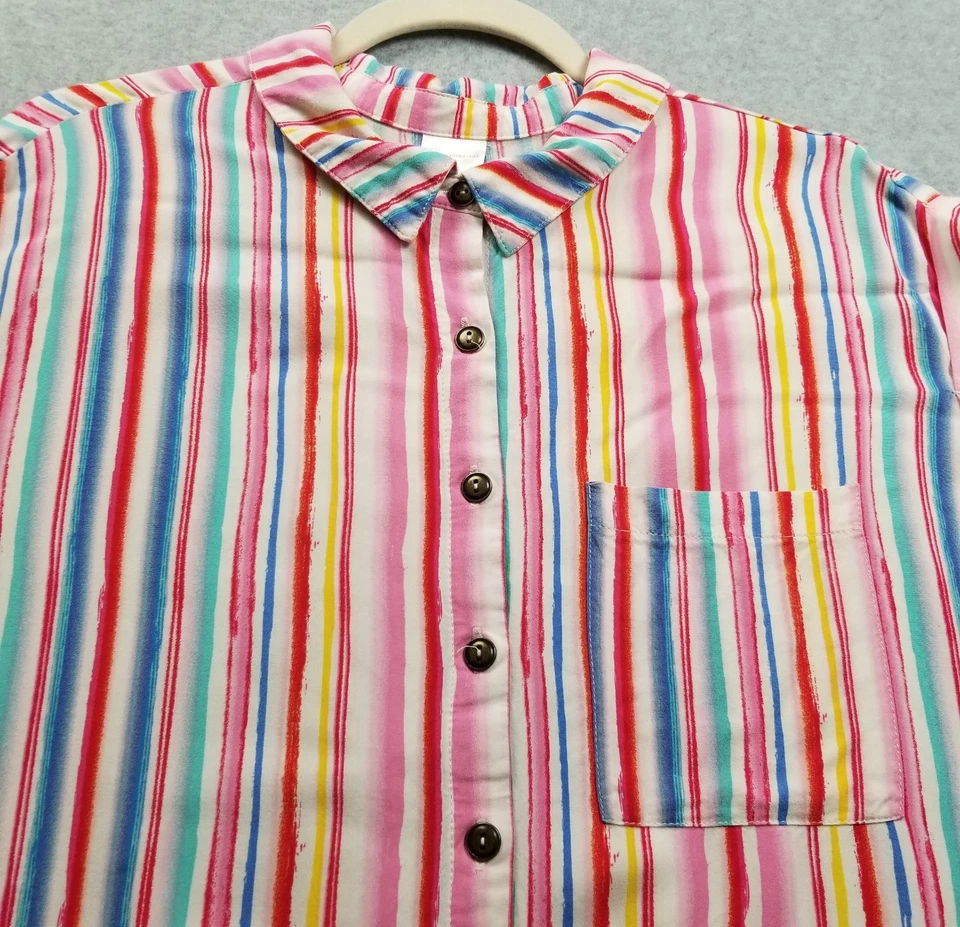 No Boundaries Button Up Shirt Women Junior’s Extra Large XL Striped Short Sleeve - Image 2 of 4