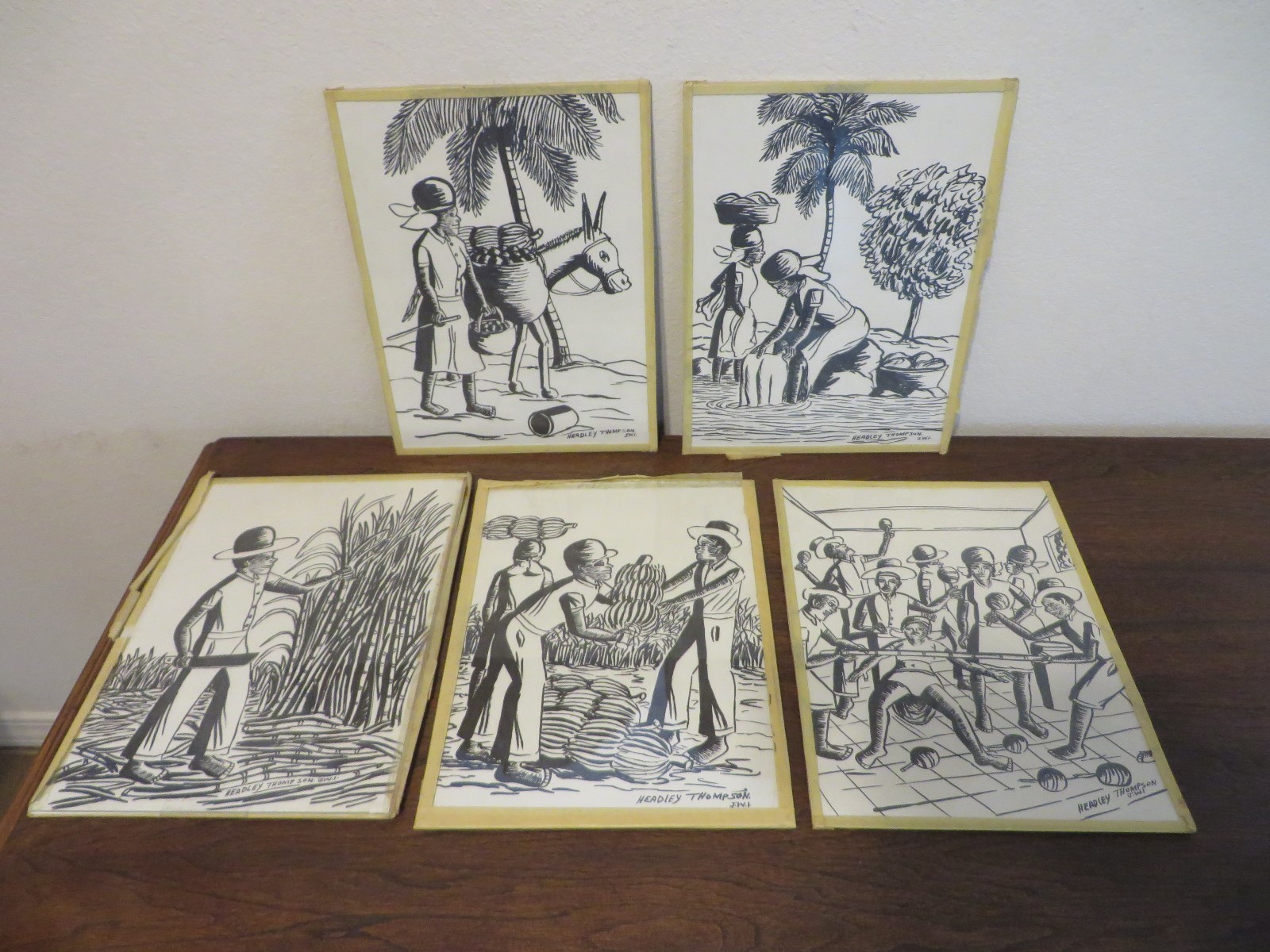 HEADLEY THOMPSON ORIGINAL PRINTS SIGNED JAMAICAN ARTIST SET OF 5
