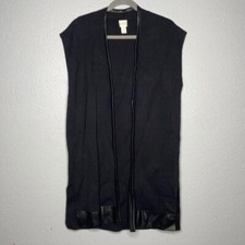 Chicos Long Vest Cardigan Black Sz 1 Med