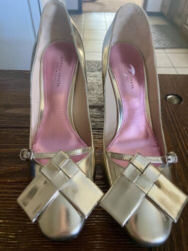 Bottega Veneta shoes size 37 Gold metal platinum JC819688 3 Inch Heel