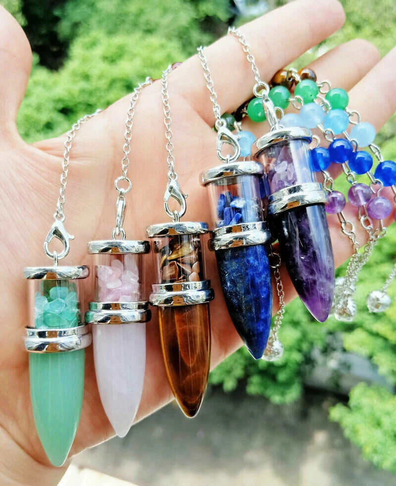 5pcs Amethyst Vary Stone Chakra Pendulum Pendants Energy Reiki